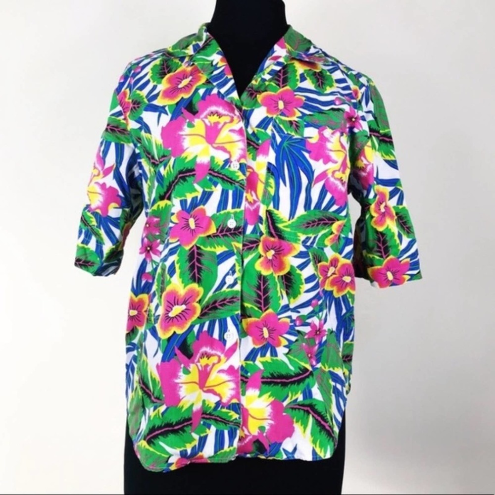 Vintage Bright Hawaiian Print Short Sleeve Shirt
